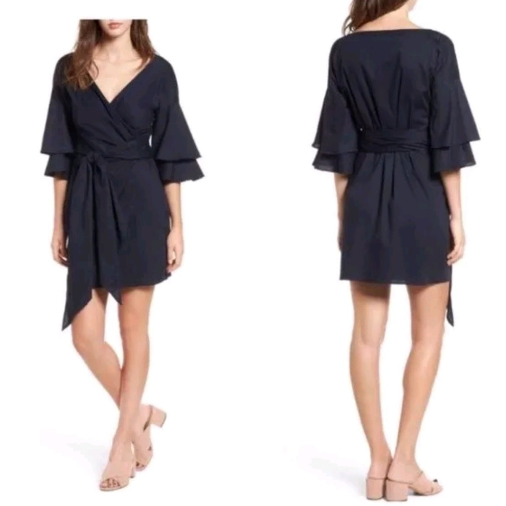 wayf poplin portrait wrap dress